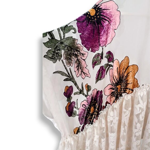 Ethos floral burnout velvet mesh fringed beaded embroidered lace trim kimono boh - Picture 6 of 9